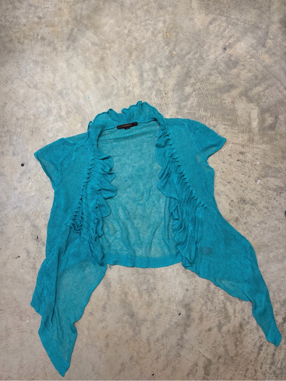 Fever Teal Ruffled Open-Front Cardigan
